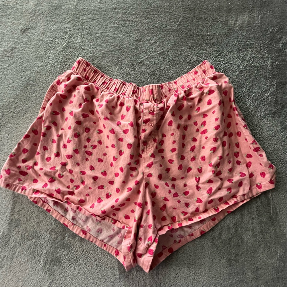 Strawberry Pink Red Boxer Sleep Shorts Womans